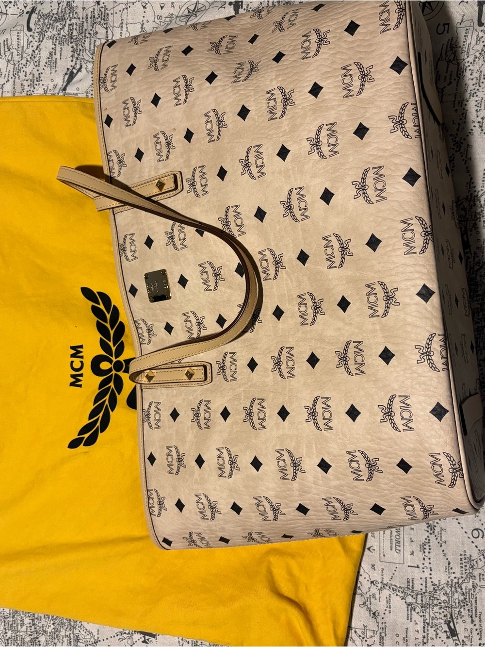 MCM Beige Visetos Monogram Large Tote